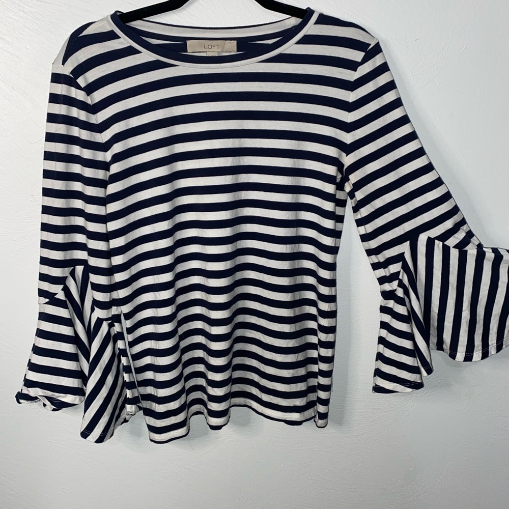 Loft stripped bell sleeve top size small